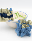 reversible ruffle ribbon scrunchie in seafoam green and baby blue
