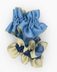 reversible ruffle ribbon scrunchie in seafoam green and baby blue