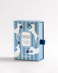 Roomytown Dogs playing cards box in dusty blue stripes