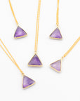 amethyst triangle gemstone necklaces on a gold-filled chain
