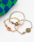 Vintage Italian micro mosaic bracelet with floral design and reclaimed stainless steel watch band
