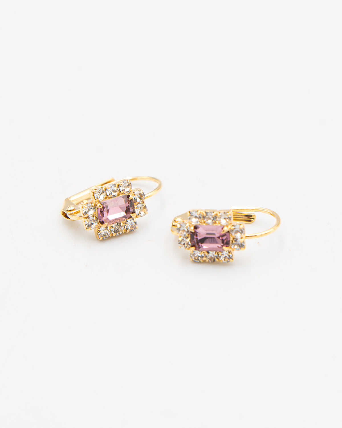 Pair of Violet Hour vintage gold-filled leverbacks with amethyst-colored glass and clear stones