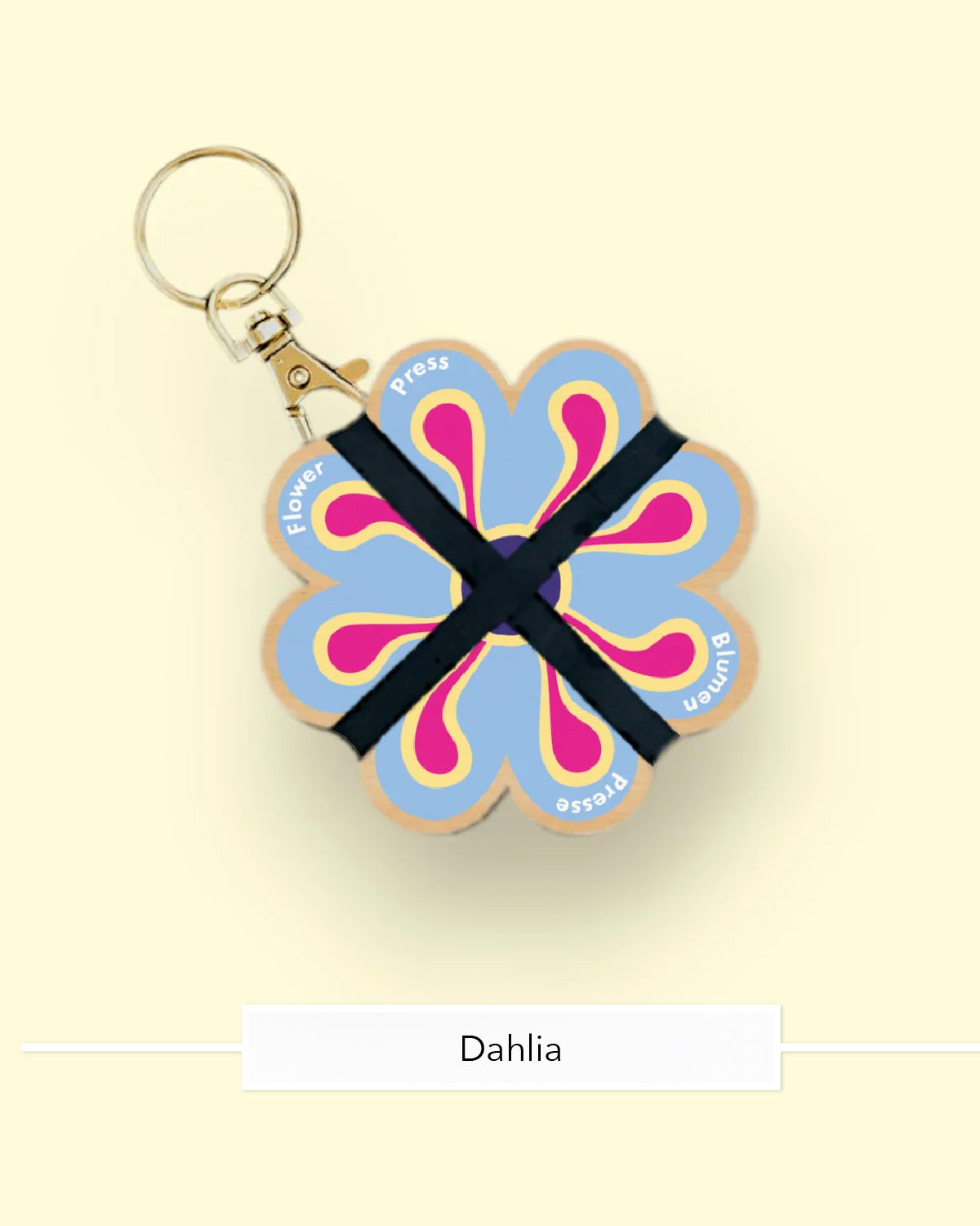 Studio Wald flower press keychain in the Dahlia design with pink petals