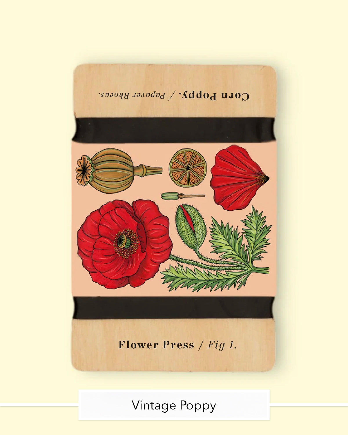 Studio Wald wooden flower press in the Vintage Poppy design with red poppies