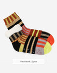 Verloop fleece-lined knit house socks in Patchwork Sport with red, black and gold stripes