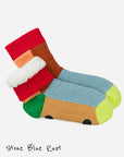 Verloop faux fur-lined Knit House Socks in Stone Blue Rust colorway