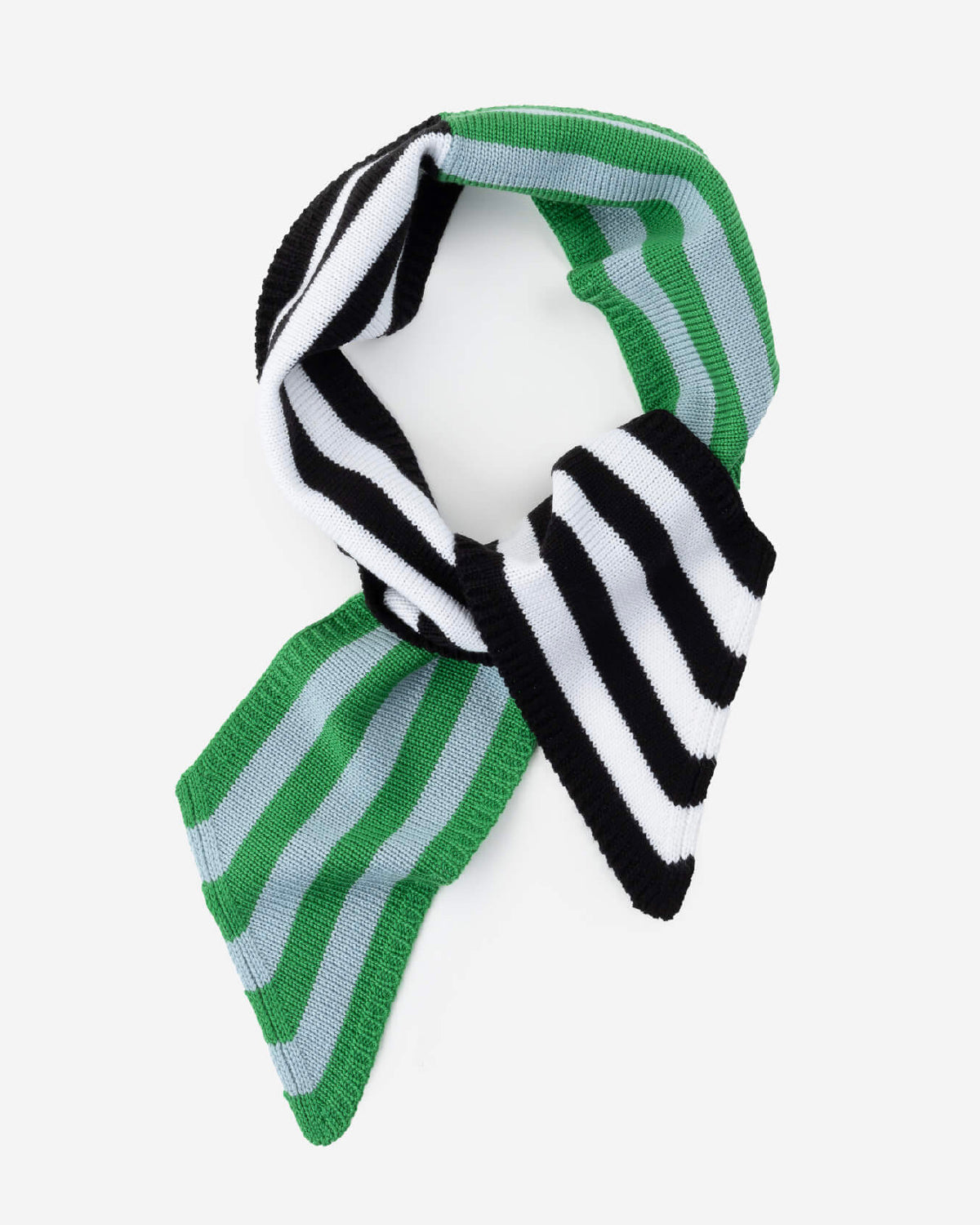 Verloop striped knit mini scarf looped in a loose knot on white