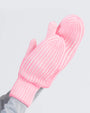 Hand in a pink and white striped Verloop knit mitten