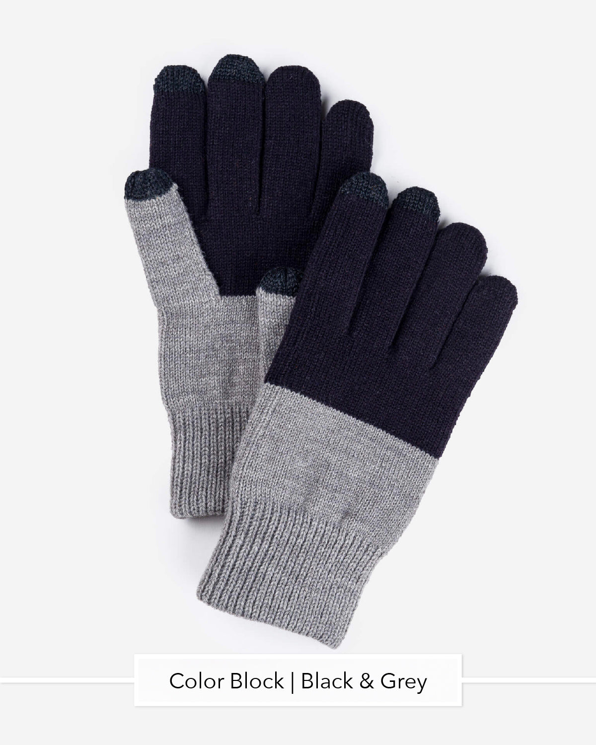 Verloop touchscreen knit gloves in Color Block Black & Grey