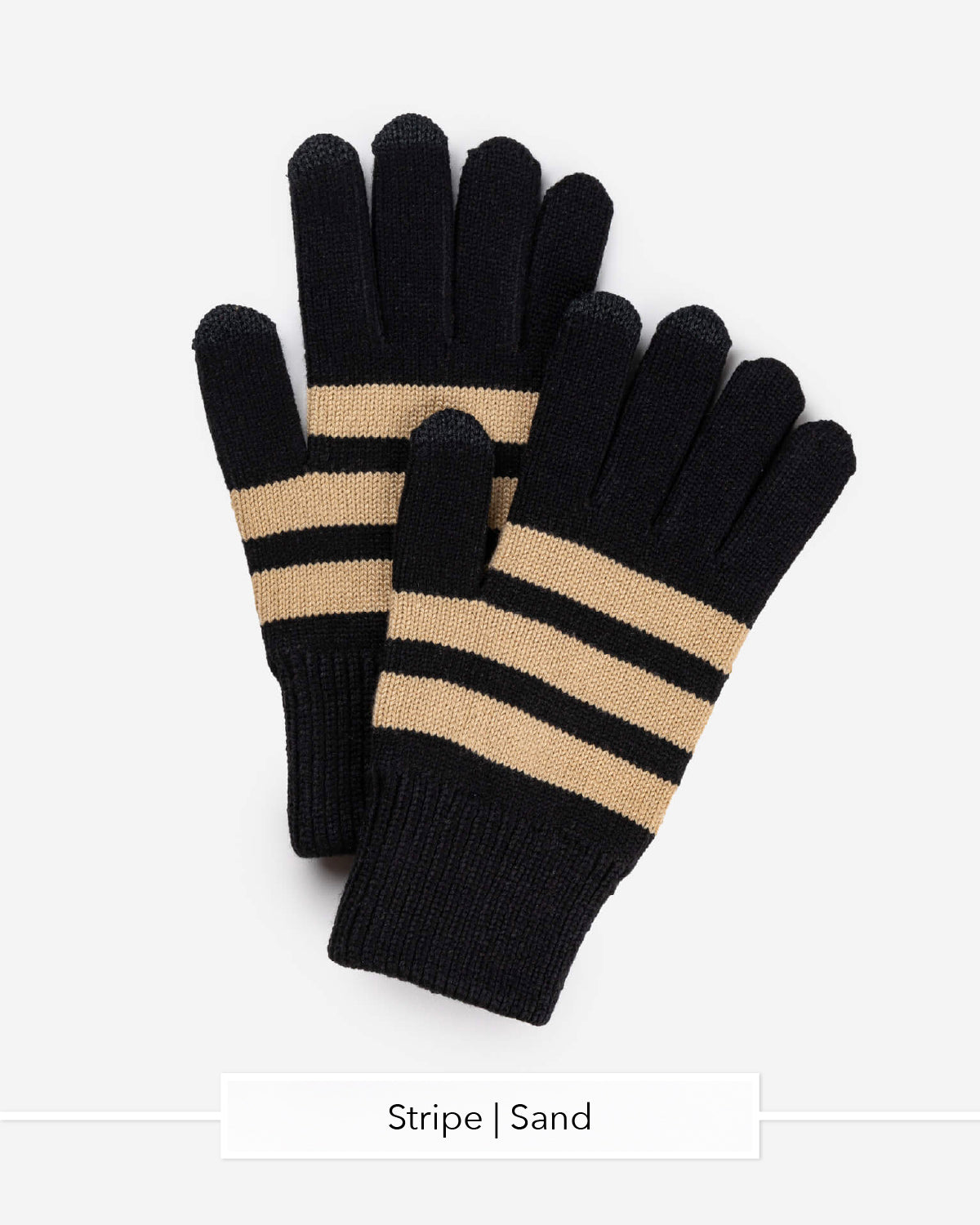 Verloop touchscreen knit gloves in Stripe Sand, black with tan stripes