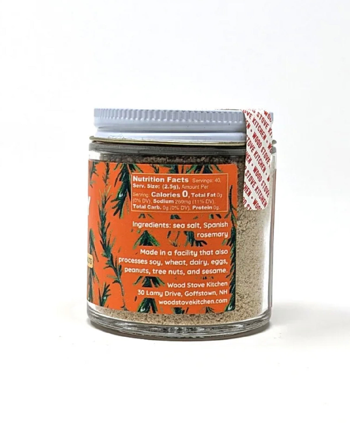 Back of the Rosemary Sea Salt jar showing nutrition facts and ingredients