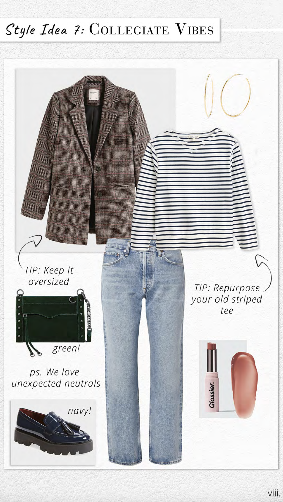 Cool outfit idea for cropped, straight-leg jeans, including a striped tee, oversized blazer, and chunky, lug-sole loafers.