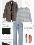 Cool outfit idea for cropped, straight-leg jeans, including a striped tee, oversized blazer, and chunky, lug-sole loafers.